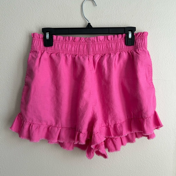 aerie Pants - Aerie High Waisted Ruffle Linen Lyocell Pink Shorts - Size L Large